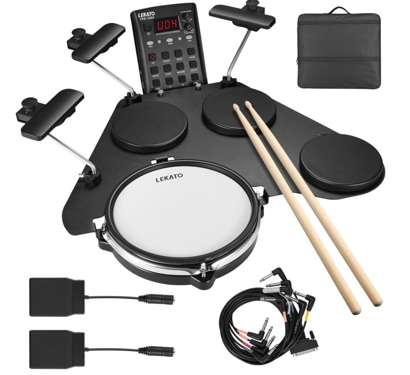LEKATO Electronic Drum Set, Portable Electric Drum Set for Beginner with Quiet Mesh Snare Drum Pads, 220+ Sounds, USB MIDI, 2 Switch Pedal, Electric Drum...