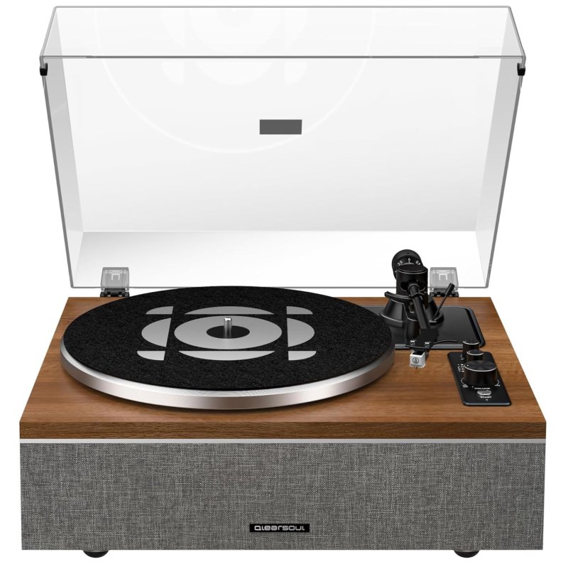 ONE-S Vinyl Record Player with Bluetooth Input/Output, All-in-One Vintage Turntable Built in Speakers, Phono Preamp & DSP, AT-3600L Cartridge, 33/45 RPM (Walnut)
